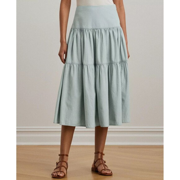 Lauren Ralph Lauren Dresses & Skirts - Lauren Ralph Lauren Women's Chambray Tiered Midi Skirt Lightweight Sage Green 14